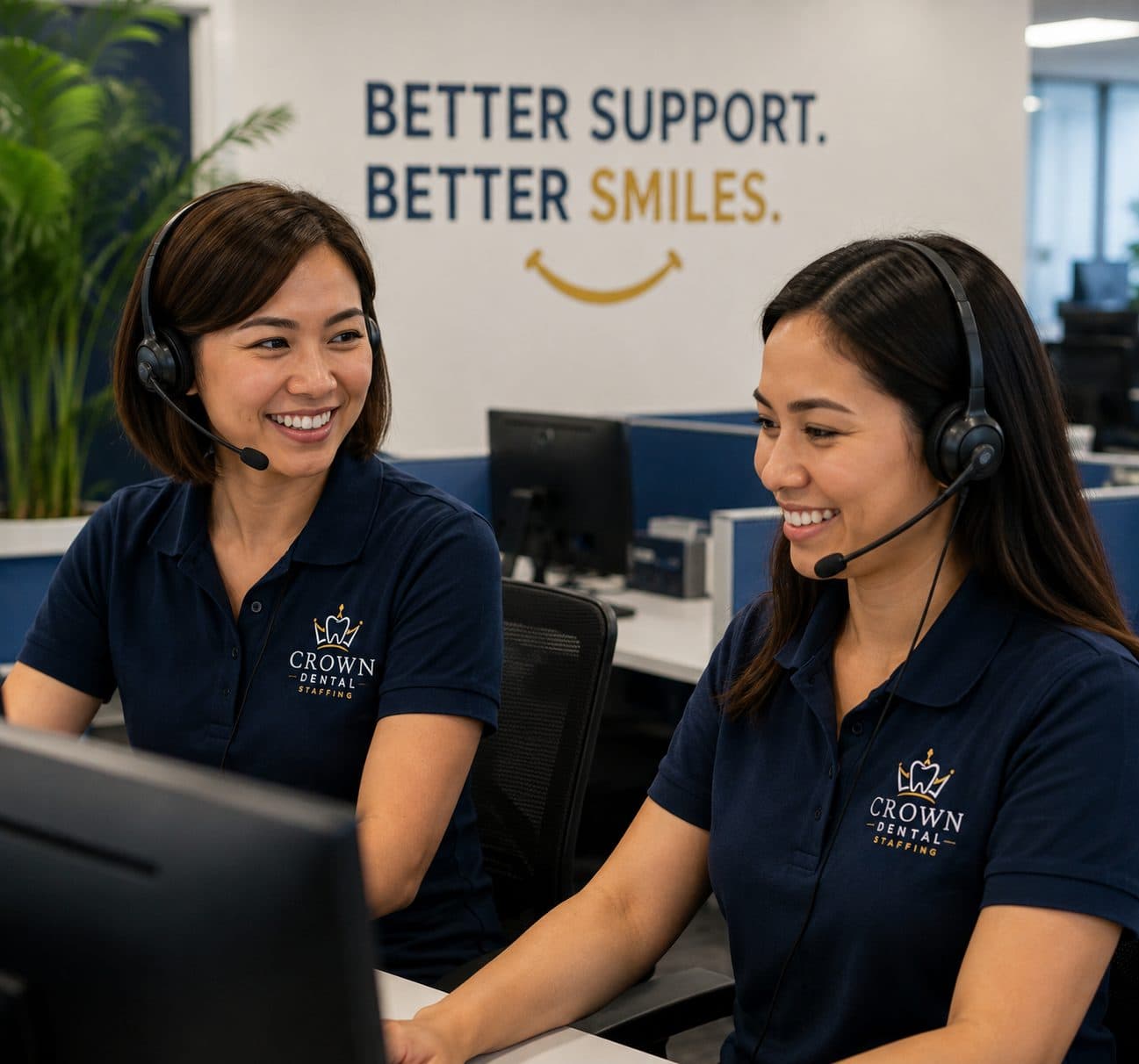Crown Dental Staffing receptionists collaborating